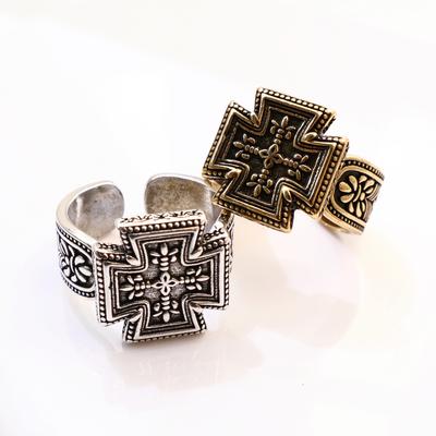 Anel Aberto Ajustável Cruz de Malta Retrô Para Homens Medieval Gótico Punk Ousado Cobre Banhado a Prata Acessórios para Motociclistas Presente