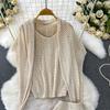 Summer Women Casual Perspective Knitted Sweater 3 Piece Set Sleeve Pullover Top Shawl and Long Midi Sheath Skirt Suit