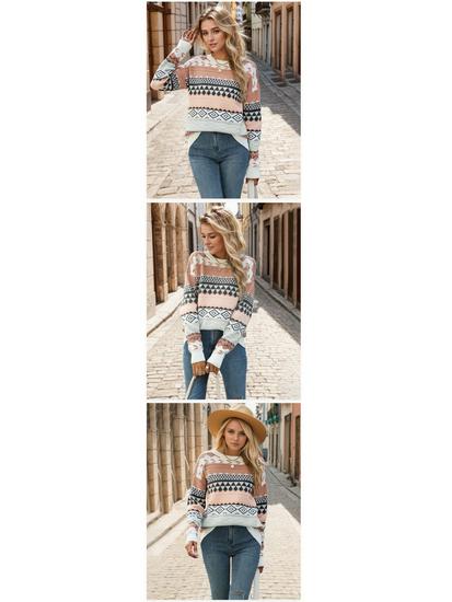 2025 Autumn/Winter Vintage Multi-Color Diamond Jacquard Patchwork Women's Pullover Sweater