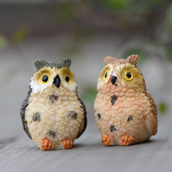 Mini Sova Soška Pryskyřice Ručně Malovaná Sova Ozdoba Miniaturní Zvířecí Figurka pro DIY Mikro Krajinu Bonsaj Vílí Zahrada Dekorace