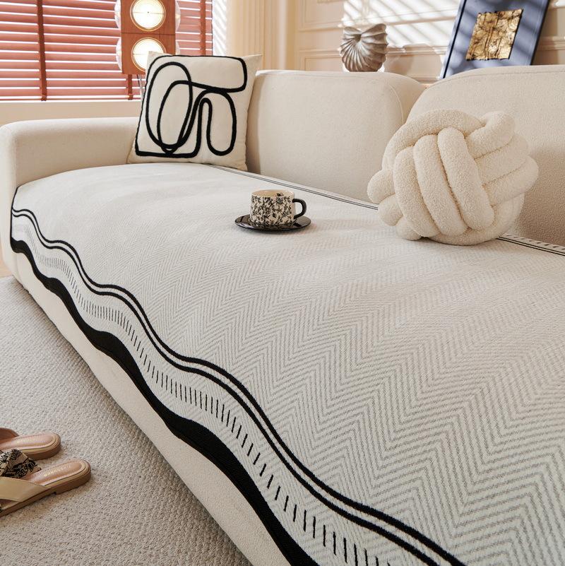 Premium Leather Sofa Cushion Autumn And Winter  New Plush One-Piece Straight Non-Slip Seat Cushion Sofa Cover