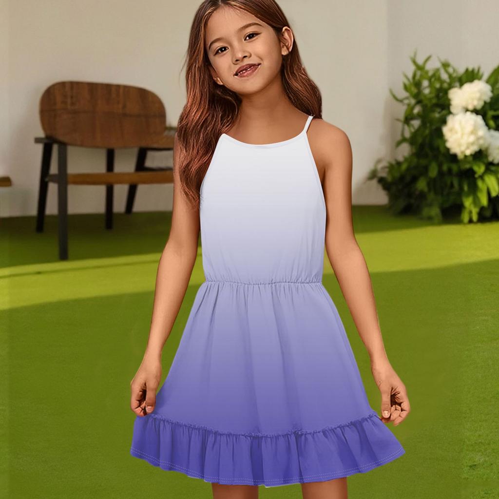 Children's Summer Casual Fashion Round Neck Solid Color Sleeveless Dress