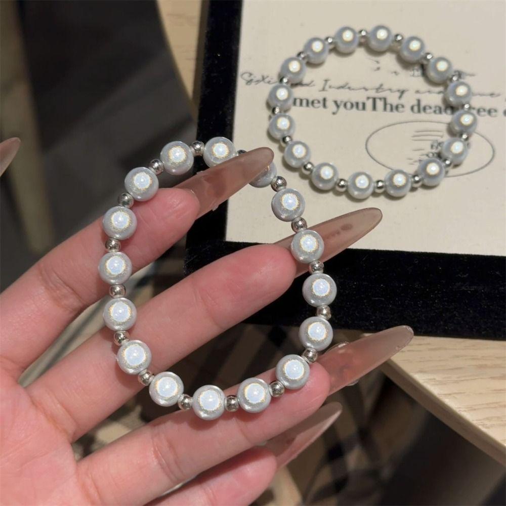 

Ornaments Reflective Beads Bracelet Wrist Adornment Beaded Bangles Pearl Bracelet Women Lady 10mm 18Pcs