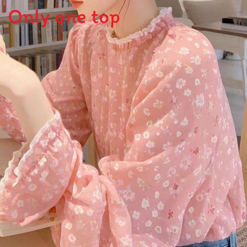 French Style Floral Blouse With Modale Fabric And Ruffle Sleeves For Casual Wear