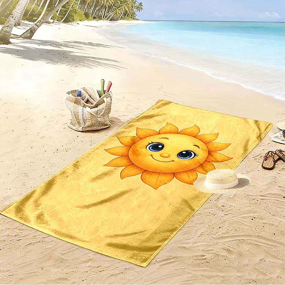 Cute Smiling Sun Illustration Design Beach Towel Quick-drying for Travel Outdoor Sports Jogging Beach and Swimming