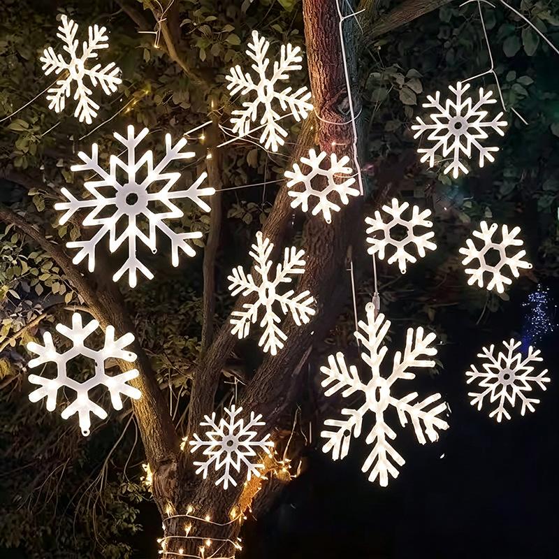 Colorful Outdoor LED Snowflake Lights - Decorative Hanging for Christmas & New Year Atmosphere