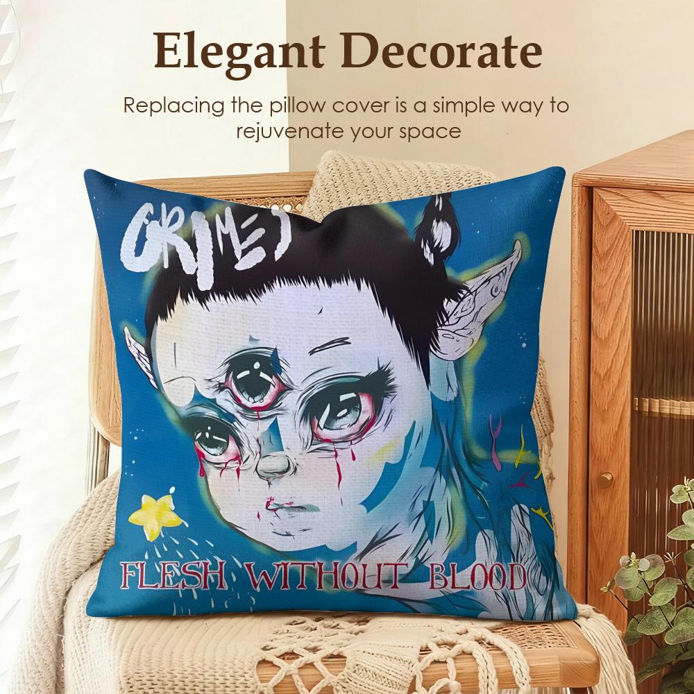 Popular Singer GGrimes Cushion Cover Natural Linen Organic Fabric DoubleSided Printing Sofa Home Decor Gift Pillow Case