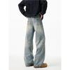 American high street washed cracked jeans men's and women's spring new retro old straight versatile casual pants