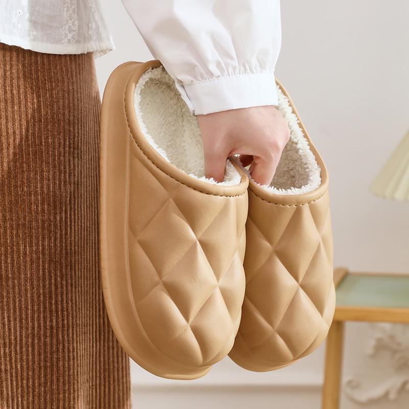 Couple Plush Cotton Slippers Fleece Lined Warm Indoor Home Men Women Fall Winter