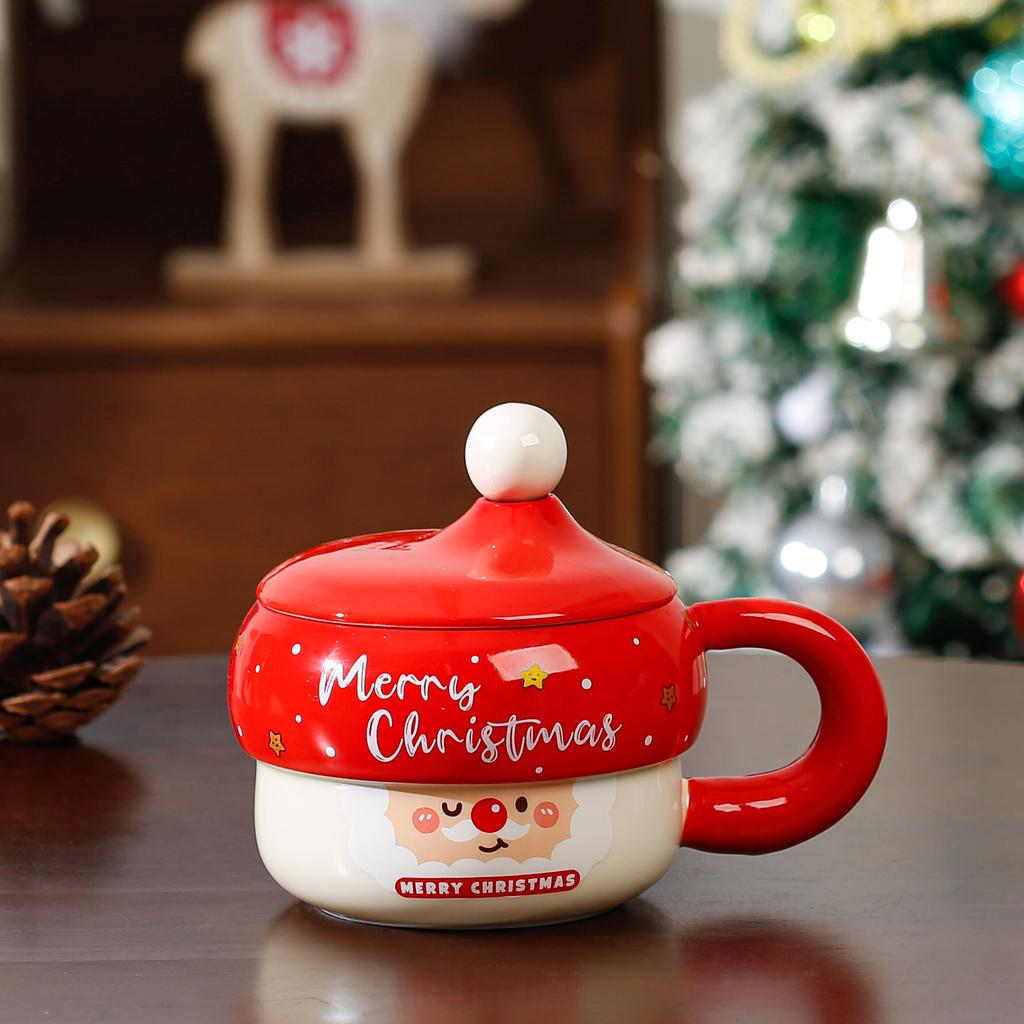 Creative cartoon ceramic Christmas cup souvenir high value large capacity mug Christmas gift set