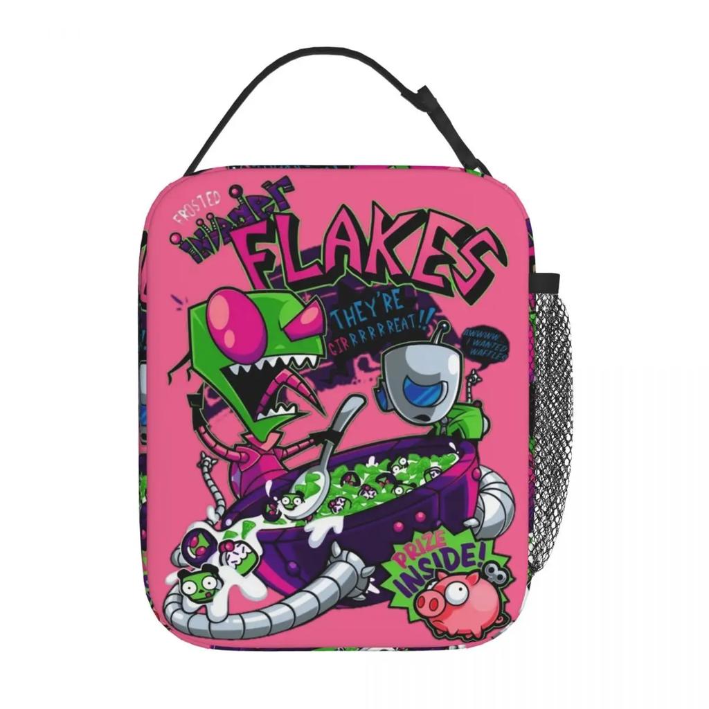Invader Flakes Zim A Gir Termoizolační obědové tašky do kanceláře Kreslená přenosná taška na jídlo Muži Ženy Chladicí termo box na jídlo