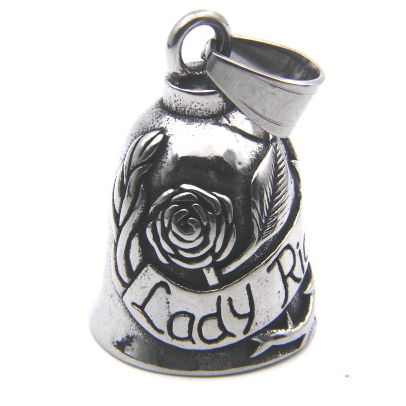 Lady Rider Bell Pendant 316L Stainless Steel Rose Number 13 Biker Motorcycles Necklace