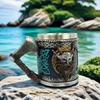 Medieval Pirate Drinking Cup With Ergonomic Axes Handle And Decorative Carvings Beer Mug For Beverage Enthusiasts Gift