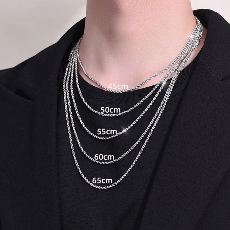 925 Sterling Silver Twisted Hemp Rope Necklace - Unisex Retro Braided Clavicle Chain