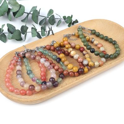 1 Stück, Energie-Armband aus Naturstein mit runden Perlen, Reiki-Heilkristall, Amethyst-Achat-Edelstein-Armbänder im böhmischen Stil für Frauen und Männer, Schmuckgeschenke