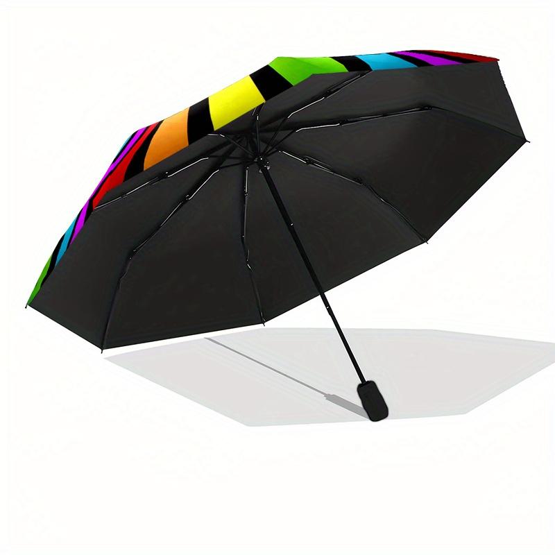 1pc portable Rainbow Heart Pattern Portable Folding Umbrella with Durable Iron Frame 8 Ribs Suitable for All Seasons Home Trav