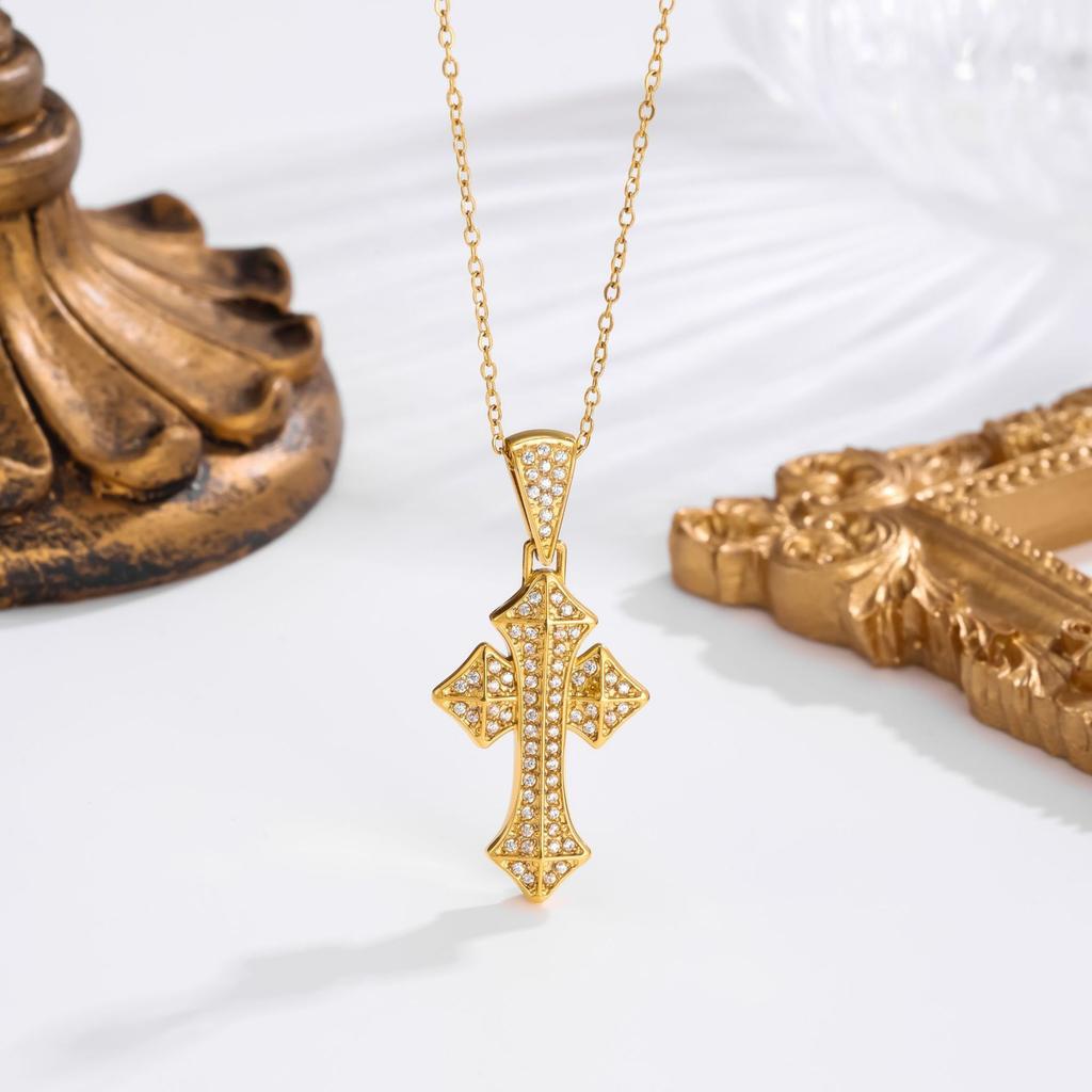 2026 Stone Cross Necklace Fashion Light Luxury Necklace Jewelry Premium Jewelry Full Diamond Men's Necklace