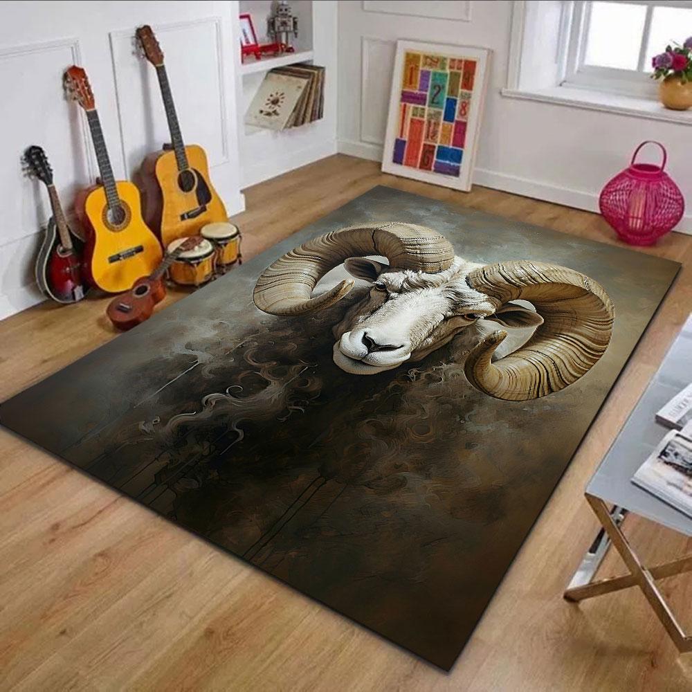 Majestic Ram Portrait Rug Patterned carpet, non slip mat suitable for living room and bedroom sofas