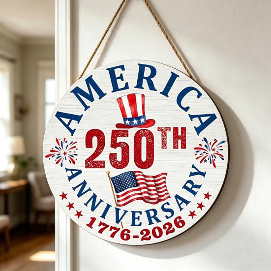 VS 250e Verjaardag Houten Deurbord 1776-2026 250 Jaar Vrijheid Patriottisch Hangbord voor 4 juli Onafhankelijkheidsdag Voordeur Huis Veranda
