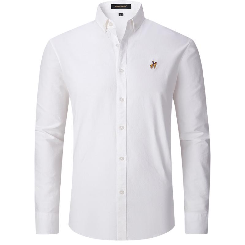 Men's European-Size Pure Cotton Oxford Long Sleeve Business Casual Shirt