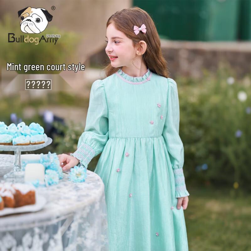 Мятно-зеленое платье-миди в французском стиле для девочек CHANZUIGOU 130 cm