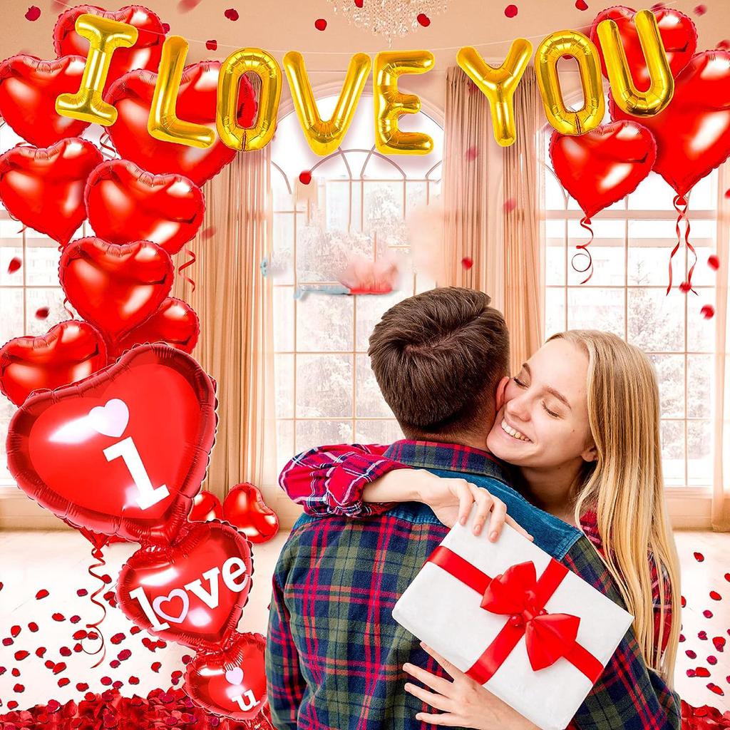 Valentine's Day Aluminum Film Heart Iloveyou Flag Decoration Valentine's Day Flag Decoration Red Aluminum Film Balloon Set