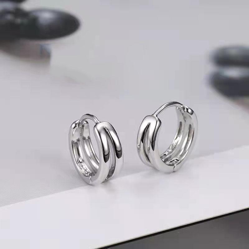 Men s Trendy Minimalist Double Hoop Earring Geometric Hollow Out Punk Single Ear Stud Fashion Jewelry Accessory