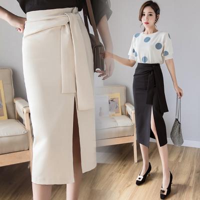 Summer Fashion Bandage Medium Length Office Skirt Slim One Step Split Sexy Work Wear Skirts