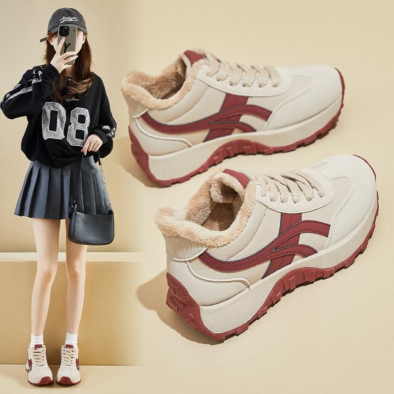 Damen Winter Casual Klobige Plateau-Sneakers Rutschfest Schnürschuh Futter aus Kunstfell Laufschuhe Warmes Fleecefutter Lauf-Tennis-Sneakers für Damen