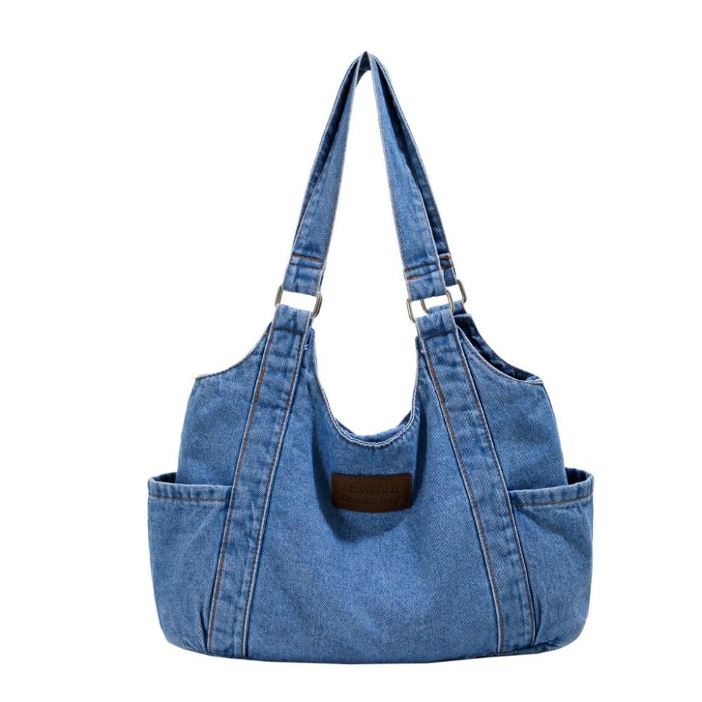 

Retro Canvas Tote Bag Simple Handbag Cute Denim Shoulder Bag Outdoor светло-синий