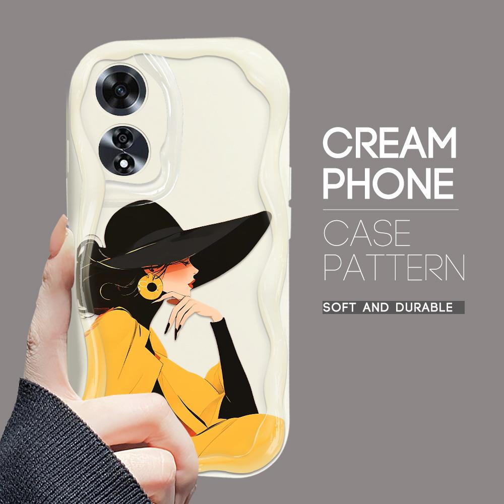 For OPPO A17 A18 A38 A58 A98 Reno7 Z 8Z 8T 11F 11 Pro Realme 12 Lite 12 Pro C30 Fashion Girl Cream Texture Soft Silicone Full Lens Protect Casing