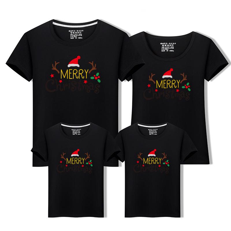 High-End Pure Cotton Family Christmas T-Shirt Set - Mother & Daughter Matching Short Sleeves for Families of Three or Four