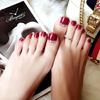 Wine Glossy False Toe Nails Fashion Square Short Full Cover 24PCS Fake Toenails