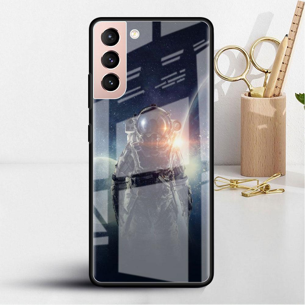 Astronaut Cosmic Planet Glass Case For Samsung Galaxy S22 S20 FE S21 Plus Phone Cover S10 5G S9 Note 20 Ultra 10 Lite Shell