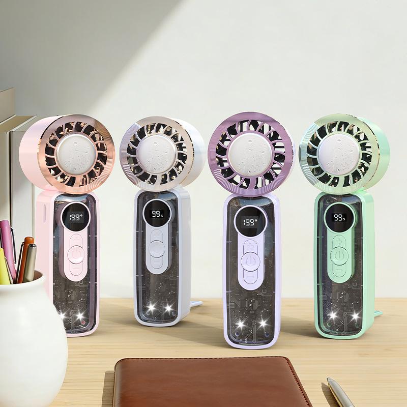 Portable USB-Charged Transparent Fan with Ice Pack and Display Screen for Outdoor Use