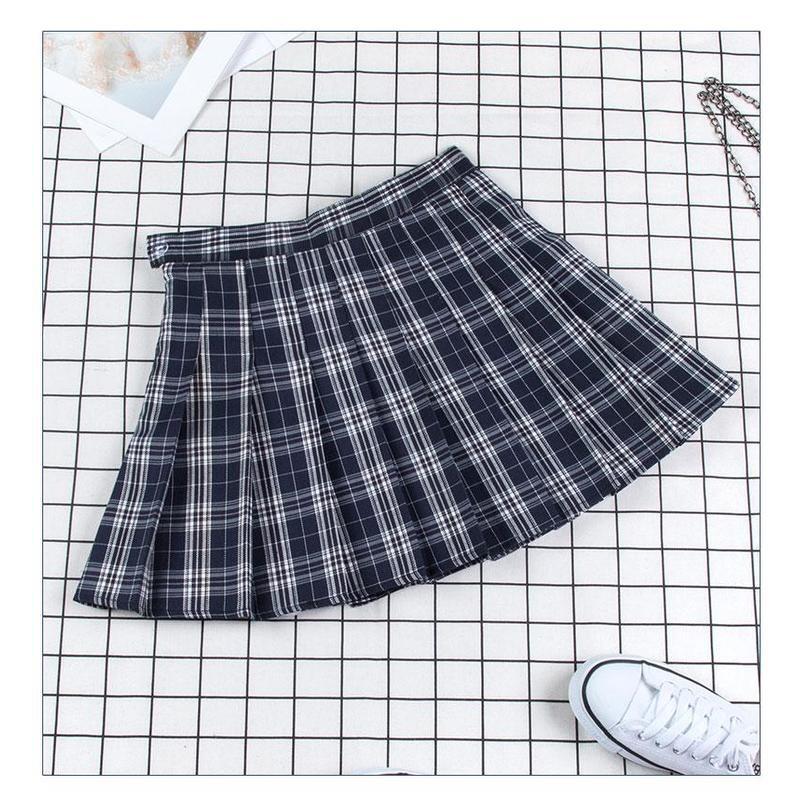 Dámská krátká sukně s vysokým pasem Harajuku školačka skládaná sukně Sexy minisukně pro ženy