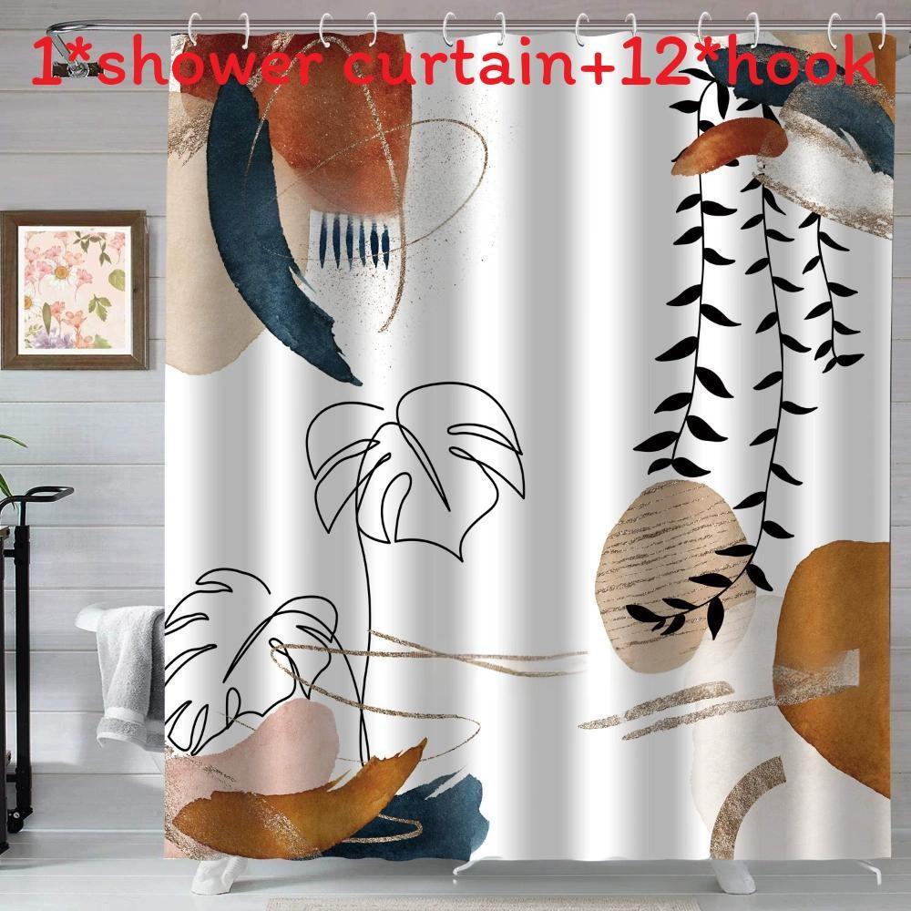 Boho Style Watercolor Polyester Shower Curtain Waterproof Fabric For Bathroom Decor And Privacy Divider