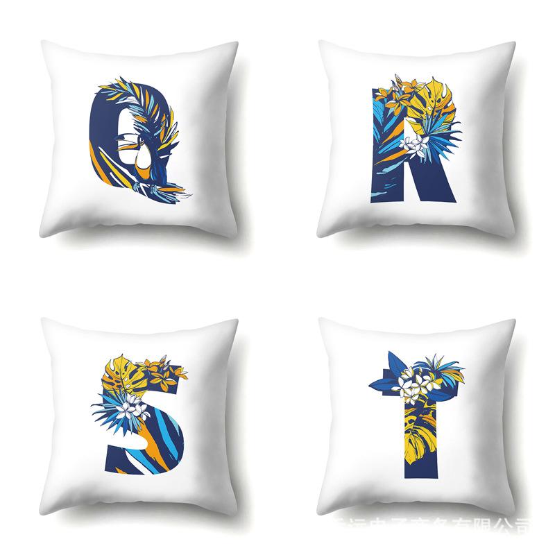 Polyester Pillowcase Tropical Plant Parrot Bird 26 English Letters Home Cushion Cover Bedside Cushion Cover