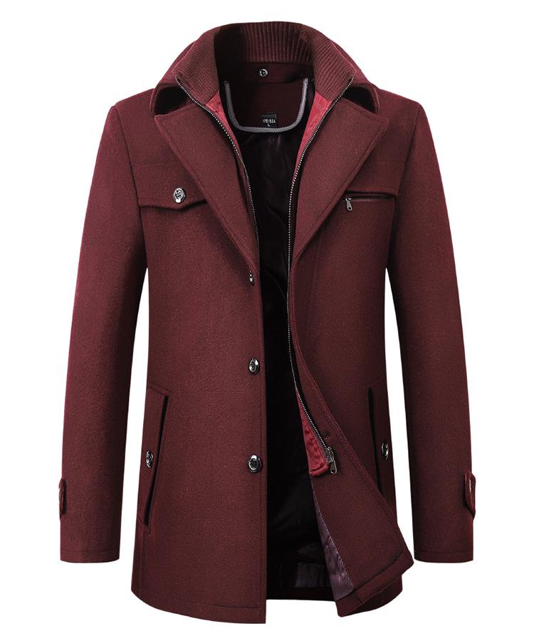 Men's Double Collar Woolen Coat for Autumn and Winter