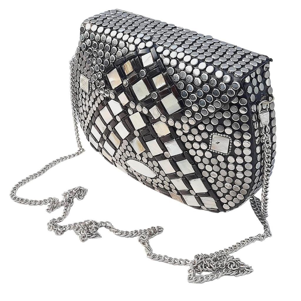 Silbernes Metall Perlenbesetzte Ethnische Geldbörse Mädchen Brauttasche Umhängetasche für Frauen/Mädchen Party Clutch Metall Clutches Vintage Messing