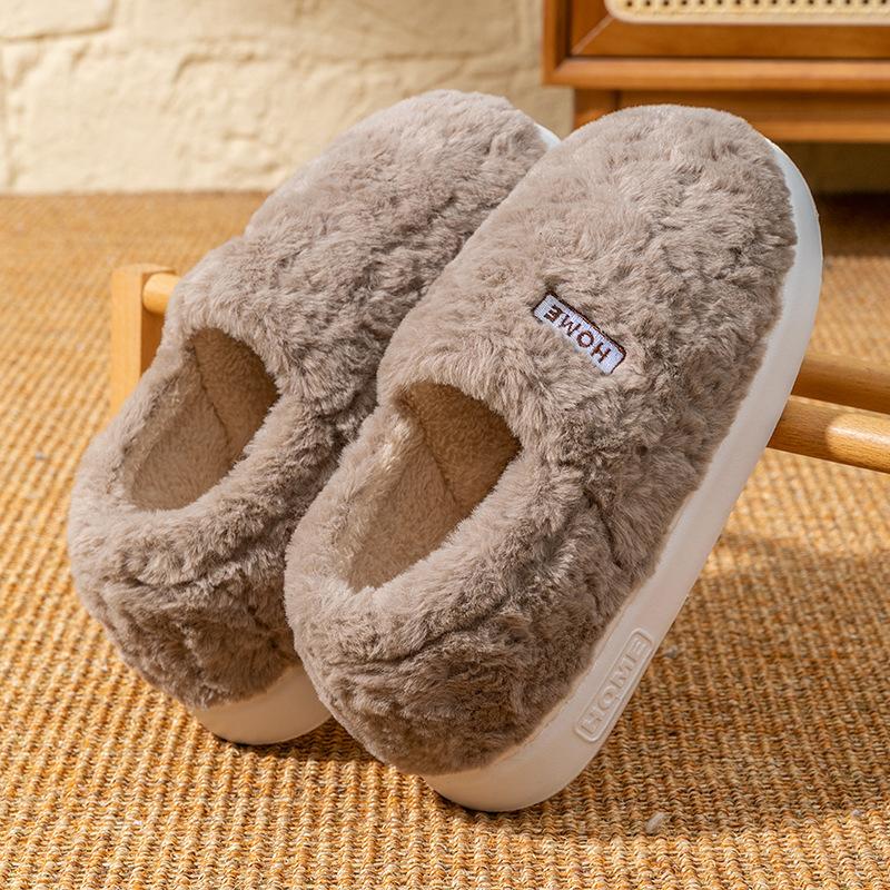 Root cotton slippers women's autumn and winter home indoor bedroom warm feet velvet thick-soled couple hair shoes