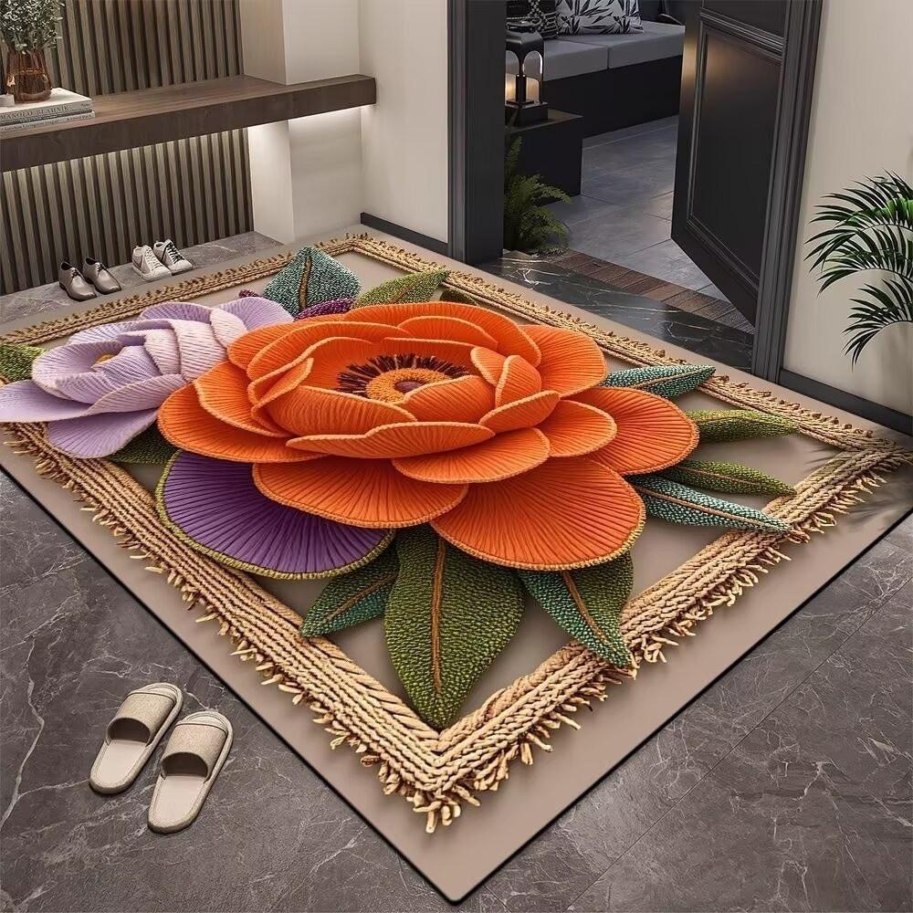 Non-Slip Door Mat 3D Carpet New Floral Pattern Carpet  Bathroom Entrance