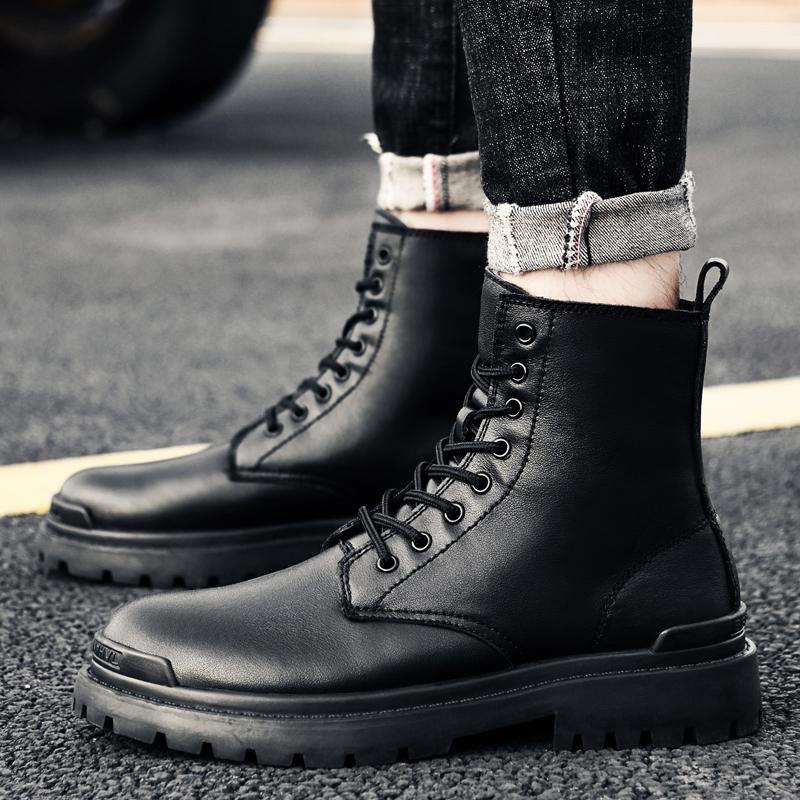 Fashion Genuine Leather Men'S Boots Autumn Winter Warm Snow Boots Men High Quality Motorcycle Boots Military Tactical Mens Shoes