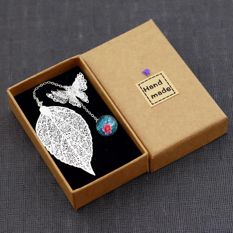 Classical Chinese Style Cicada Wing Metal Feather Bookmark with Leaf, Butterfly, and Dried Flower Accents