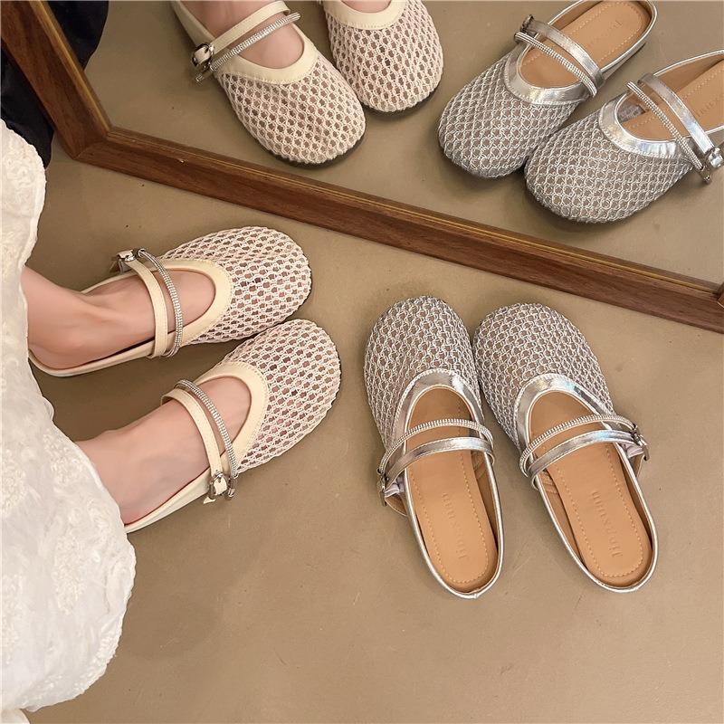 Hollow Fishing Net Breathable Women's Flat Bottom Summer New Outer Wear Bag Head Half Slippers Sandals