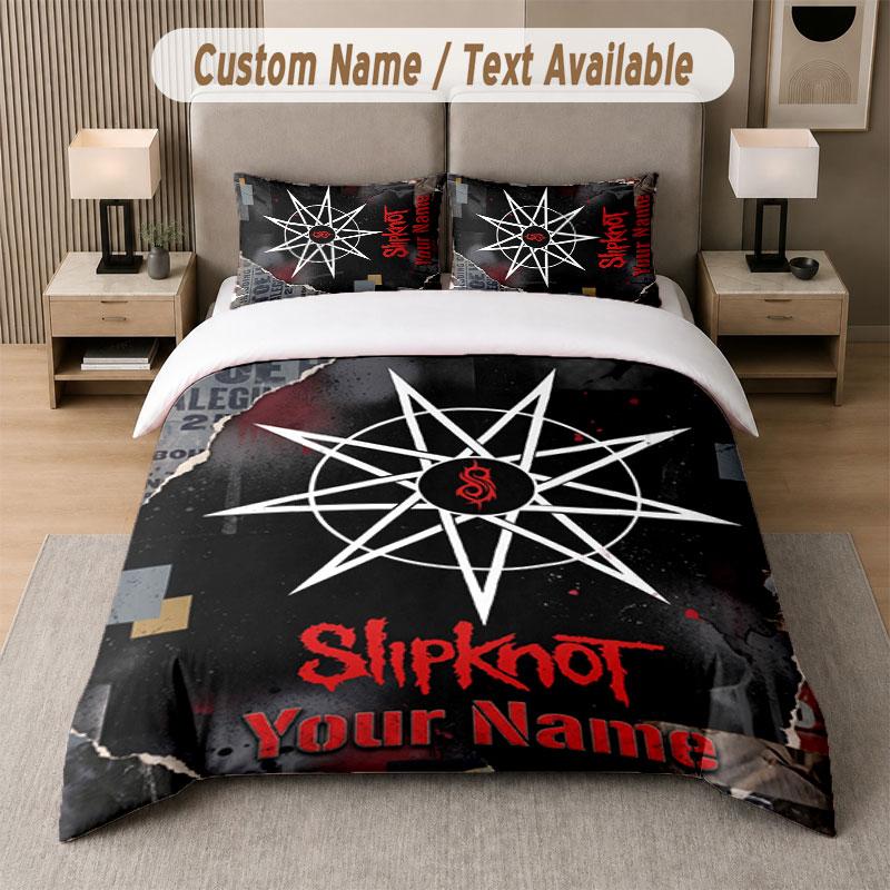 Custom Bedding Set Slipknot Pattern, Print Name Text 1 Duvet Cover Plus 2 Pillowcases Home Textile