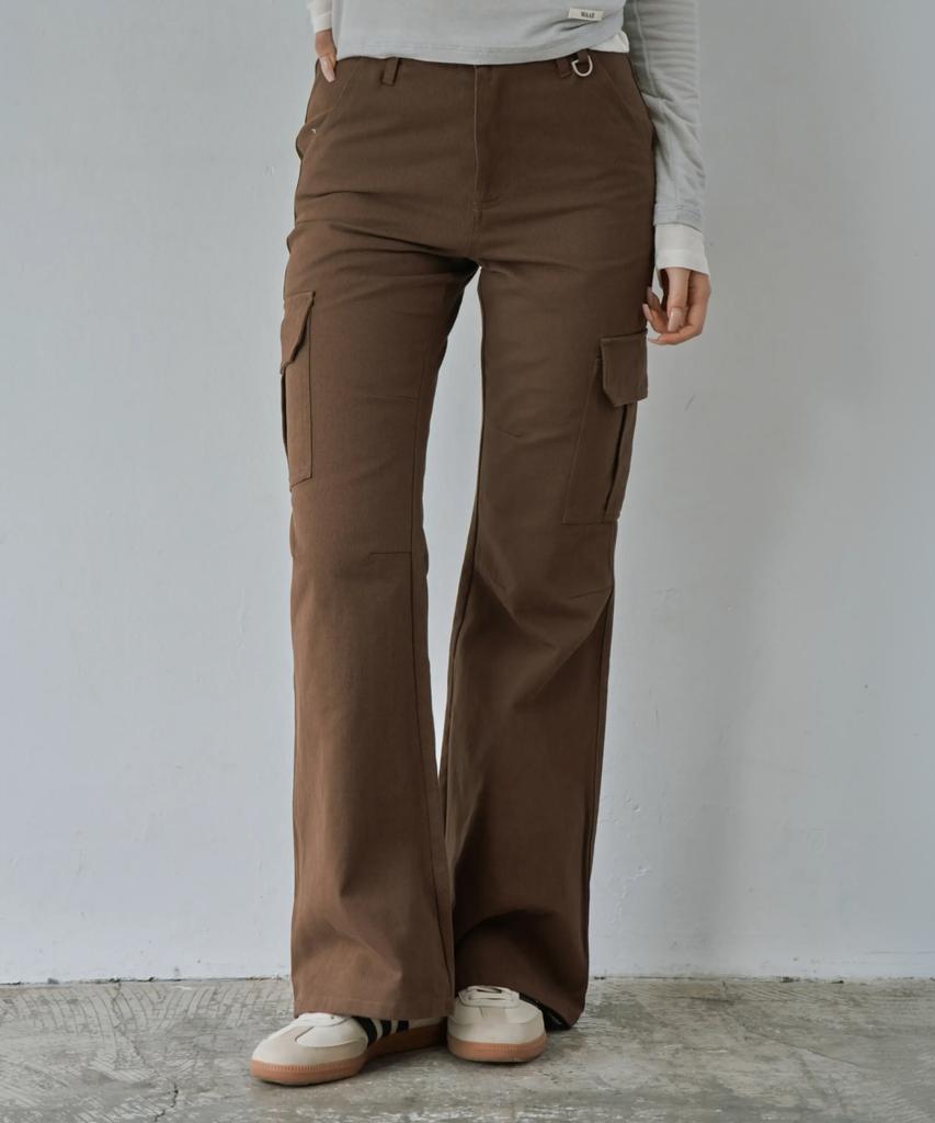 WAARFORWOMAN W1154 D-Ring Cargo Bootcut Pants_Brown