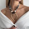 New Exaggeration Big Gold Color Metal Hollow Heart Shape Pendant Necklace Women Trendy Creative Fabric Chain Jewelry Gift