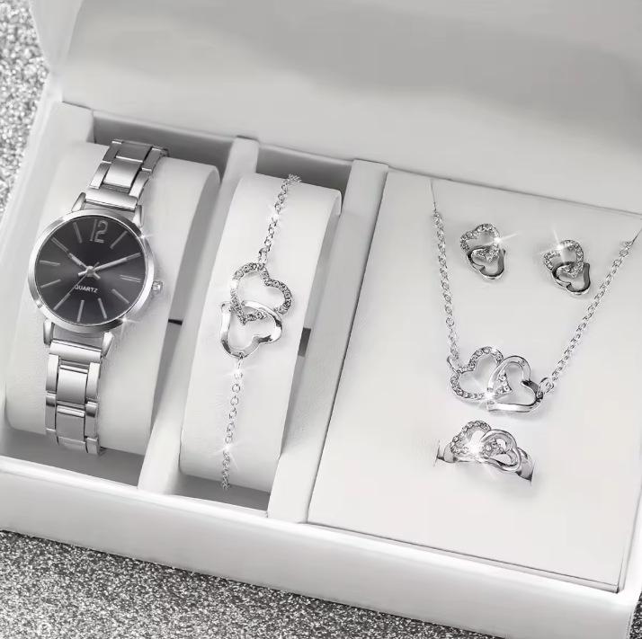 Fashion Roman Numeral Women's Watch & Bracelet Set with Diamond Inlay