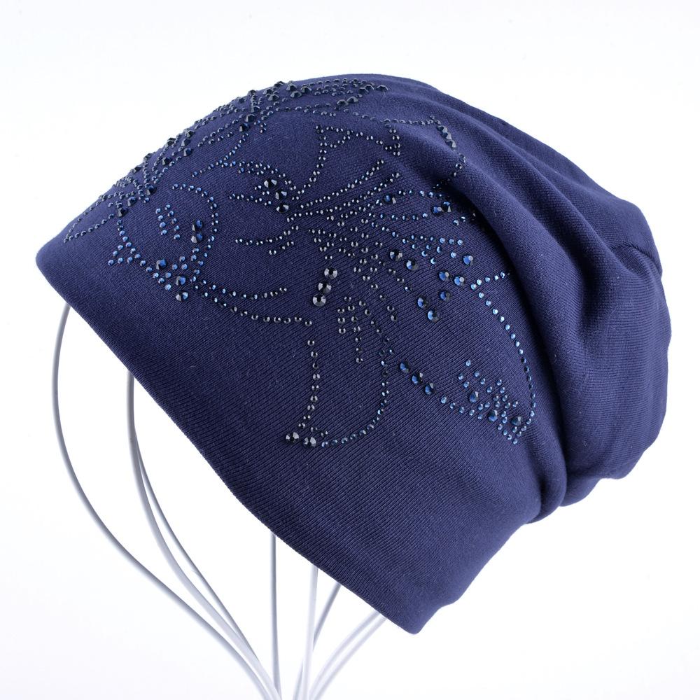 Gorro femenino, gorros de otoño e invierno, gorro de hip-hop, sombreros con diamantes de imitación de flores para mujer, gorros